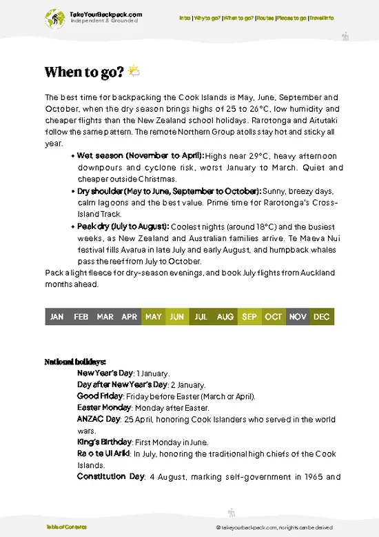 example page 3 from our offline Travel Guide for Cook Islands